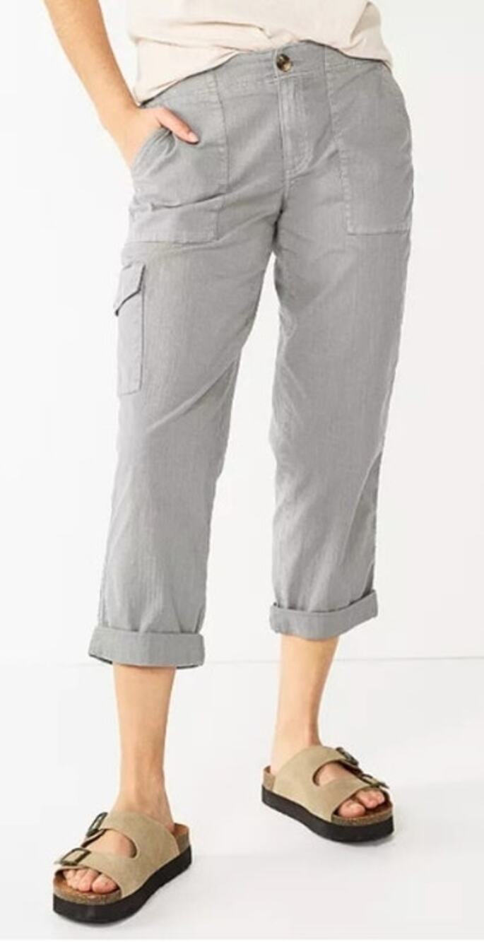 Sonoma Women 30W Gray Comfort Waist Cargo Utility Cotton Stretch Capri NEW
